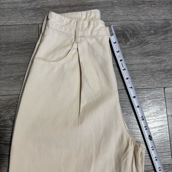 Wide-Leg Boho Women Cream Casual Pleated High Rise Pants Size M Front Pockets - Picture 8 of 11